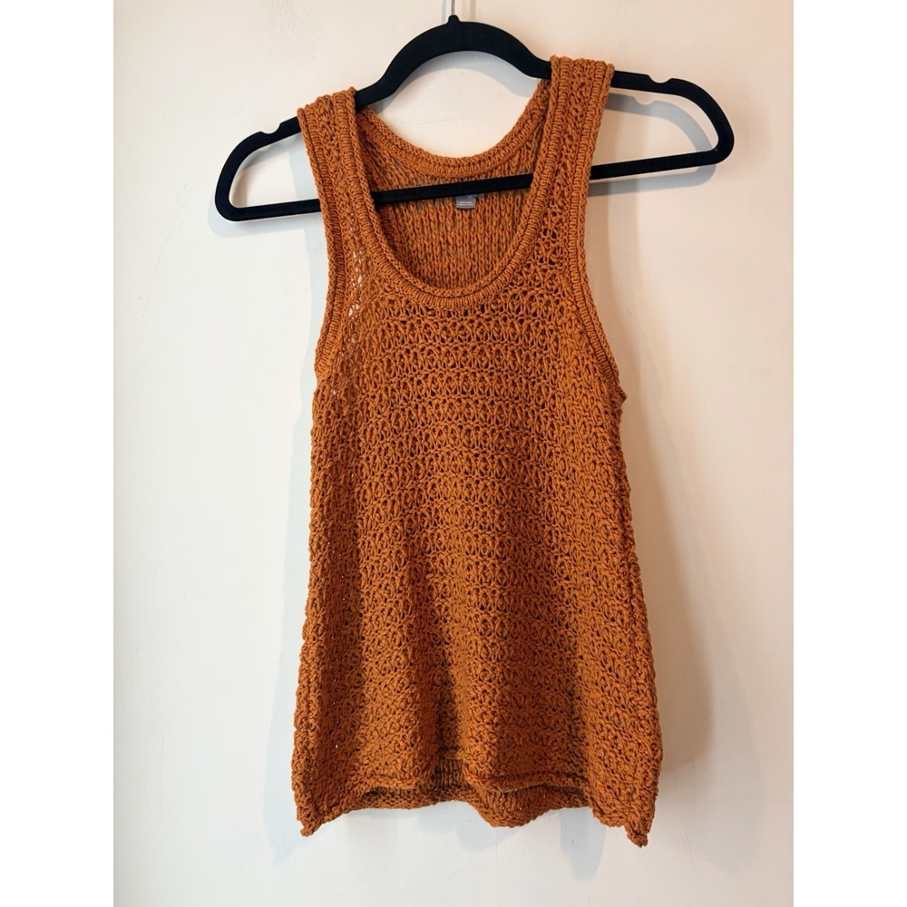 Aerie Women's XS Rust Orange Open Knit Sweater Tank Top Boho Lightweight